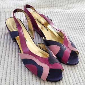 Vintage 1970s or 80s purple kitten heel wedge peep toe Charles Randall